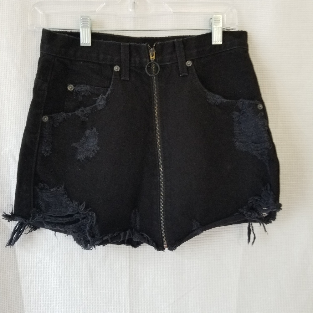 Carmar Destressed Denim/Jean Zip Front Mini Skirt